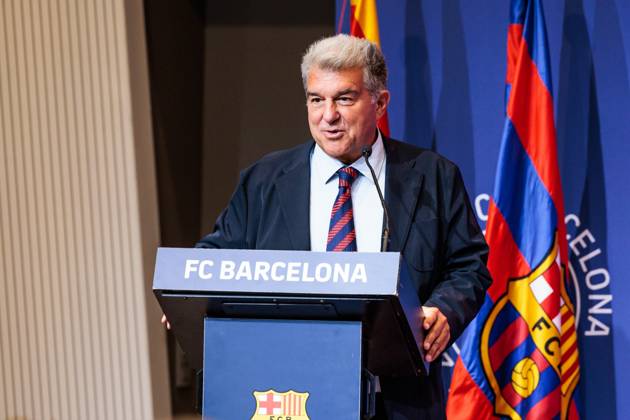 August 26, 2024, Barcelona, Barcelona, Spain: Joan Laporta, President of FC Barcelona, Barca during the presentation as new FC Barcelona Basket players at Auditori 1899 on August 26, 2024 in Barcelona, Spain. Barcelona Spain - ZUMAa181 20240826_zaa_a181_055 Copyright: xJavierxBorregox