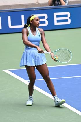 Coco Gauff during her first round win at the US Open Featuring: Coco Gauff Where: Queens, New York, United States When: 26 Aug 2024 Credit: Joey Andrew startraksphoto.com EDITORIAL USE ONLY. NOT FOR USE BY NEWSPAPERS BASED IN THE UK. Copyright: xJOEYxANDREWx instar54059226