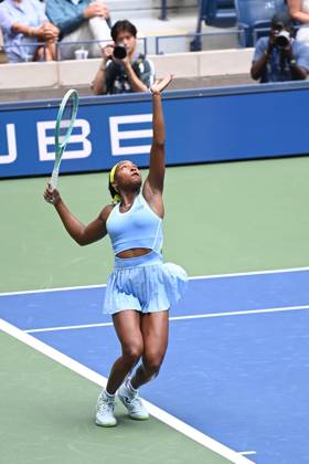 Coco Gauff during her first round win at the US Open Featuring: Coco Gauff Where: Queens, New York, United States When: 26 Aug 2024 Credit: Joey Andrew startraksphoto.com EDITORIAL USE ONLY. NOT FOR USE BY NEWSPAPERS BASED IN THE UK. Copyright: xJOEYxANDREWx instar54059227