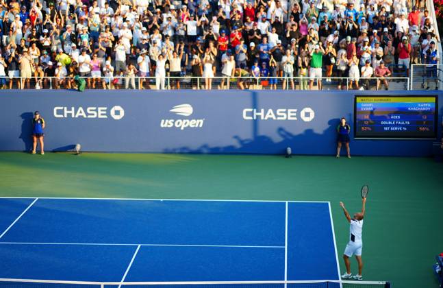 Dan Evans celebrates his record-breaking first round win over Karen Khachanov, the longest ever US Open match US Open Championships 2024, Day Two, Flushing Meadows, New York, USA - 27 Aug 2024  Copyright: xJavierxGarcia Shutterstockx 14664795bn