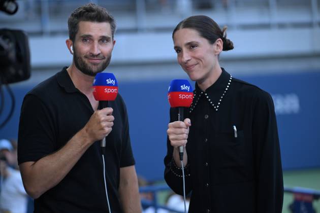 2024 US Open , New York Andrea Petkovic GER and Sky reporter Paul Häuser GER
