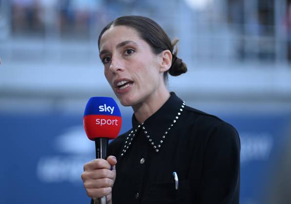 2024 US Open , New York Andrea Petkovic GER and Sky reporter Paul Häuser GER