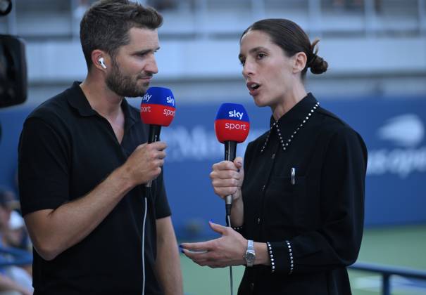 2024 US Open , New York Andrea Petkovic GER and Sky reporter Paul Häuser GER