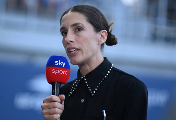 2024 US Open , New York Andrea Petkovic GER and Sky reporter Paul Häuser GER