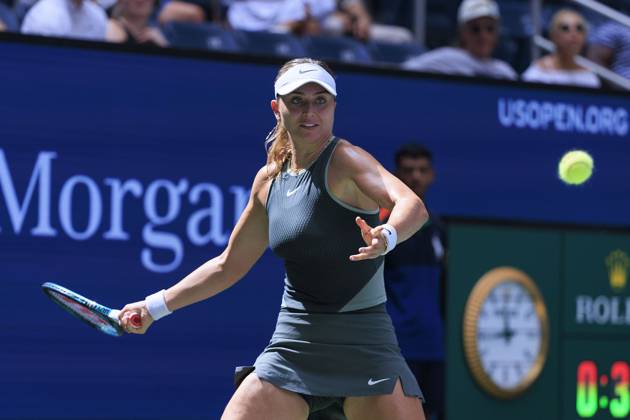 August 28, 2024, Flushing Meadows, New York, USA: Paula Badosa during her match against Taylor Townsend on Day 3 of the 2024 US Open held at the USTA Billie Jean King National Tennis Center on Wednesday August 28, 2024 in the Flushing neighborhood of the Queens borough of New York City. JAVIER ROJAS PI Flushing Meadows USA - ZUMAp124 20240828_zaa_p124_002 Copyright: xJavierxRojasx