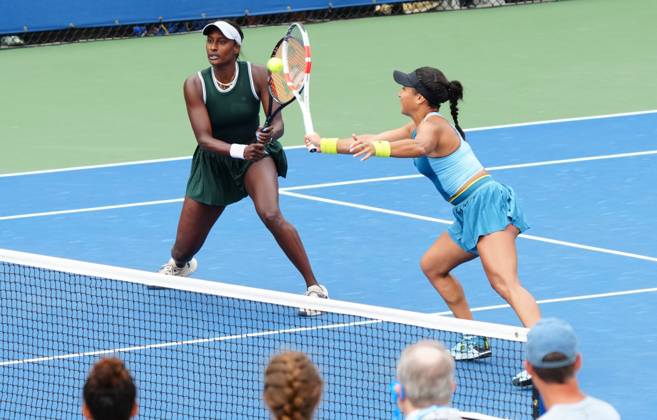 Heather Watson and Asia Muhammad in Women s doubles action US Open Championships 2024, Day Four, Flushing Meadows, New York, USA - 29 Aug 2024  Copyright: xJavierxGarcia Shutterstockx 14673163d
