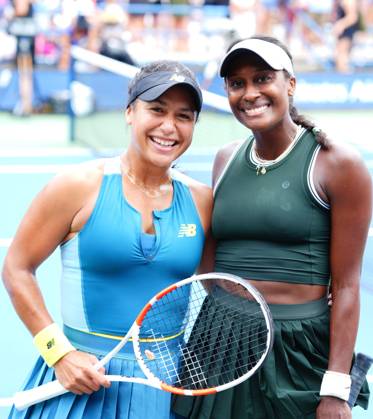Heather Watson and Asis Muhammad pose for a photo after winning their first round doubles match US Open Championships 2024, Day Four, Flushing Meadows, New York, USA - 29 Aug 2024  Copyright: xJavierxGarcia Shutterstockx 14673163n