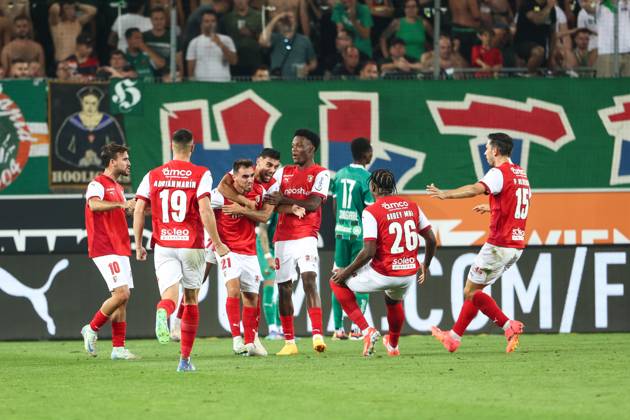 SOCCER - UEFA EL, Rapid vs Braga VIENNA,AUSTRIA,29.AUG.24 - SOCCER - UEFA Europa League, qualification, SK Rapid Wien vs Sporting Club de Braga. Image shows the rejoicing of Braga. GEPAxpictures xArminxRauthner