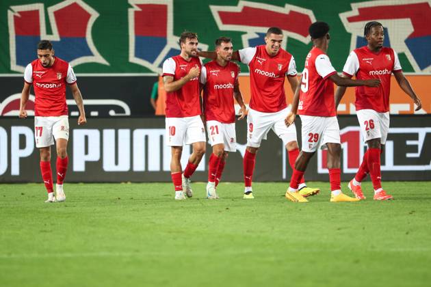 SOCCER - UEFA EL, Rapid vs Braga VIENNA,AUSTRIA,29.AUG.24 - SOCCER - UEFA Europa League, qualification, SK Rapid Wien vs Sporting Club de Braga. Image shows the rejoicing of Braga. GEPAxpictures xArminxRauthner