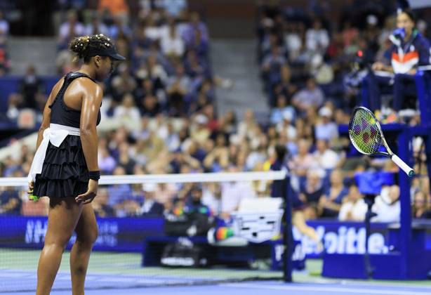 August 29, 2024, Flushing Meadows, New York, USA: Naomi Osaka throws her racket after missing a shot during Day 4 of her match against Karolina Muchova in the 2024 US Open held at the USTA Billie Jean King National Tennis Center on Thursday August 29, 2024 in the Flushing neighborhood of the Queens borough of New York City. JAVIER ROJAS PI Flushing Meadows USA - ZUMAp124 20240829_zaa_p124_143 Copyright: xJavierxRojasx