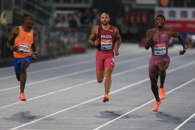 - Internazionali di Atletica - Golden Gala Pietro Mennea Letsile TEBOGO (BOT) Lamont Marcell JACOBS (ITA) and Fred KERLEY (USA) compete in 100m Men during the Diamond League Athletics 30th August 2024 at the Olimpic Stadium in Rome Rome Italy  Copyright: xIPAxSport ABACAx