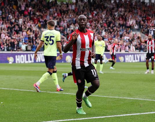 London, England, 31st August 2024. Brentford s Yoane Wissa celebrates scoring his sides third goal during the Premier League match at Gtech Community Stadium, London. Picture credit should read: David Klein Sportimage EDITORIAL USE ONLY. No use with unauthorised audio, video, data, fixture lists, club league logos or live services. Online in-match use limited to 120 images, no video emulation. No use in betting, games or single club league player publications. SPI-3288-0094