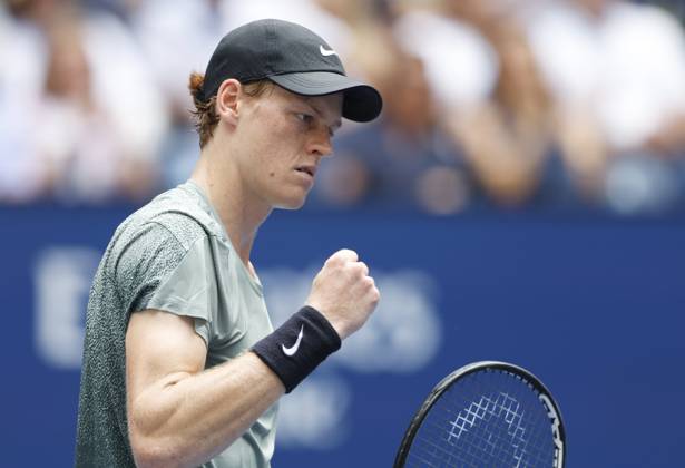 Jannik Sinner of Italy celebrates after winning a point before defeating Christopher O Connell of Australia in the third round in Arthur Ashe Stadium of the 2024 US Open Tennis Championships in at the USTA Billie Jean King National Tennis Center on Saturday, August 31, 2024 in New York City.  NYP20240831101 JOHNxANGELILLO