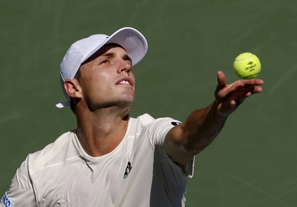 Christopher O Connell of Australia serves in the first set in his straight sets defeat to Jannik Sinner of Italy in the third round in Arthur Ashe Stadium of the 2024 US Open Tennis Championships in at the USTA Billie Jean King National Tennis Center on Saturday, August 31, 2024 in New York City.  NYP20240831111 JOHNxANGELILLO