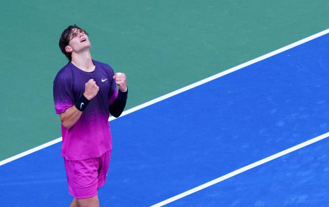 Jack Draper celebrates reaching the quarter finals US Open Championships 2024, Day Eight, Flushing Meadows, New York, USA - 02 Sep 2024  Copyright: xJavierxGarcia Shutterstockx 14686680ak
