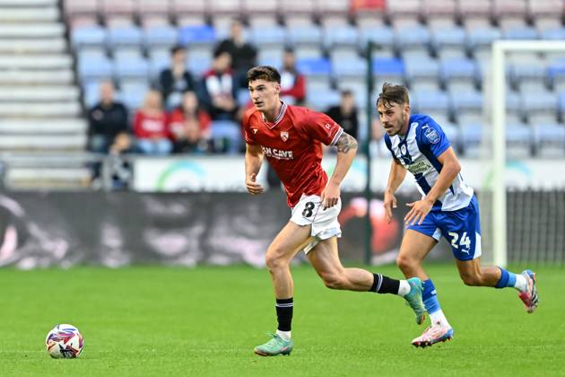 Bristol Street Motors Trophy Wigan Athletic v Morecambe Harvey Macadam of Morecambe in action during the Bristol Street Motors Trophy match Wigan Athletic vs Morecambe at DW Stadium, Wigan, United Kingdom, 3rd September 2024 (Photo by Cody Froggatt News Images) Wigan DW Stadium Greater Manchester United, ManU Kingdom Copyright: xCodyxFroggatt NewsxImagesx