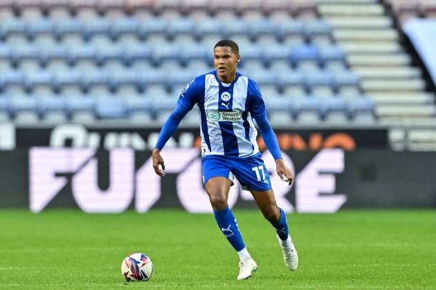 Bristol Street Motors Trophy Wigan Athletic v Morecambe Michael Olakigbe of Wigan Athletic in action during the Bristol Street Motors Trophy match Wigan Athletic vs Morecambe at DW Stadium, Wigan, United Kingdom, 3rd September 2024 (Photo by Cody Froggatt News Images) Wigan DW Stadium Greater Manchester United, ManU Kingdom Copyright: xCodyxFroggatt NewsxImagesx