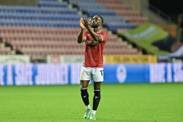 Bristol Street Motors Trophy Wigan Athletic v Morecambe Jordan Slew of Morecambe claps fans at full time during the Bristol Street Motors Trophy match Wigan Athletic vs Morecambe at DW Stadium, Wigan, United Kingdom, 3rd September 2024 (Photo by Cody Froggatt News Images) Wigan DW Stadium Greater Manchester United, ManU Kingdom Copyright: xCodyxFroggatt NewsxImagesx