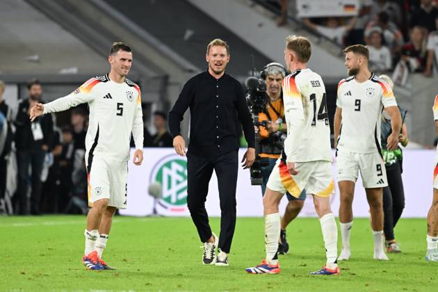 07 09 2024, xsltx, Football UEFA Nations League 2024, Germany Hungary emspor, f l joy in the German team after the 5 0 against Hungary Pascal Groß German national team , Julian Nagelsmann national coach German national team , Maximilian Beier German national team , Niclas Füllkrug German national team DFL DFB REGULATIONS PROHIBIT ANY USE OF PHOTOGRAPHS as IMAGE SEQUENCES and or QUASI VIDEO