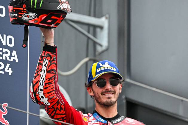 - MotoGP - GP15 - Gran Premio Red Bull di San Marino e della Riviera di Rimini - Race Francesco Bagnaia Italian Ducati Lenovo Team Ducati celebrates second place in the MotoGP Race during GP15 - Gran Premio Red Bull di San Marino e della Riviera di Rimini - Race, MotoGP World Championship, WM, Weltmeisterschaft in Misano Adriatico, Italy, September 08 2024 Misano Adriatico Italy Copyright: xIPAxSport ABACAx