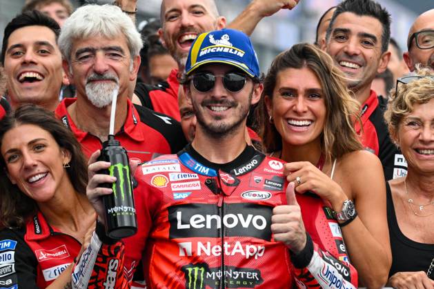 - MotoGP - GP15 - Gran Premio Red Bull di San Marino e della Riviera di Rimini - Race Francesco Bagnaia Italian Ducati Lenovo Team Ducati celebrates second place in the MotoGP Race during GP15 - Gran Premio Red Bull di San Marino e della Riviera di Rimini - Race, MotoGP World Championship, WM, Weltmeisterschaft in Misano Adriatico, Italy, September 08 2024 Misano Adriatico Italy Copyright: xIPAxSport ABACAx