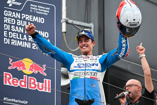 - MotoGP - GP15 - Gran Premio Red Bull di San Marino e della Riviera di Rimini - Race Marc Marquez Spanish Gresini Racing MotoGP Ducati celebrates the first place of the Gran Premio Red Bull di San Marino e della Riviera di Rimini Race during GP15 - Gran Premio Red Bull di San Marino e della Riviera di Rimini - Race, MotoGP World Championship, WM, Weltmeisterschaft in Misano Adriatico, Italy, September 08 2024 Misano Adriatico Italy Copyright: xIPAxSport ABACAx