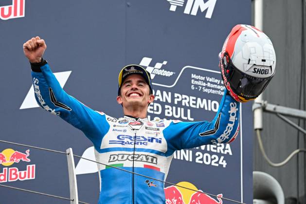 - MotoGP - GP15 - Gran Premio Red Bull di San Marino e della Riviera di Rimini - Race Marc Marquez Spanish Gresini Racing MotoGP Ducati celebrates the first place of the Gran Premio Red Bull di San Marino e della Riviera di Rimini Race during GP15 - Gran Premio Red Bull di San Marino e della Riviera di Rimini - Race, MotoGP World Championship, WM, Weltmeisterschaft in Misano Adriatico, Italy, September 08 2024 Misano Adriatico Italy Copyright: xIPAxSport ABACAx