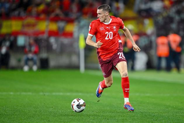 Michel Aebischer Switzerland controls the ball during the UEFA Nations League 2024 2025 League A Group 4 match between Switzerland and Spain at Stade de Geneve on September 8, 2024 in Geneva, Switzerland Defodi 541 SFVESP240908 188 Defodi-541
