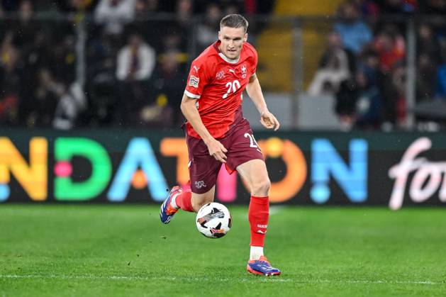 Michel Aebischer Switzerland controls the ball during the UEFA Nations League 2024 2025 League A Group 4 match between Switzerland and Spain at Stade de Geneve on September 8, 2024 in Geneva, Switzerland Defodi 541 SFVESP240908 238 Defodi-541