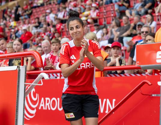 Soccer, Women, Test match, Season 2024 2025, 1 FC Union Berlin SV Werder Bremen, Sarah Abu Sabbah 1 Women 1 FC Union at the team presentation, 03 08 2024, Copyright: xMatthiasxKochx
