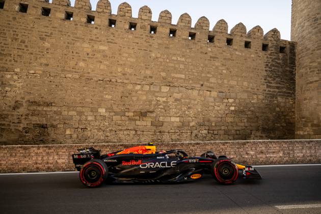 BAKU, AZERBAIJAN: Sergio Perez, racing for the Red Bull Racing team during the 2024 Formula 1 Azerbaijan Grand Prix at the Baku City Circuit in Baku, Azerbaijan