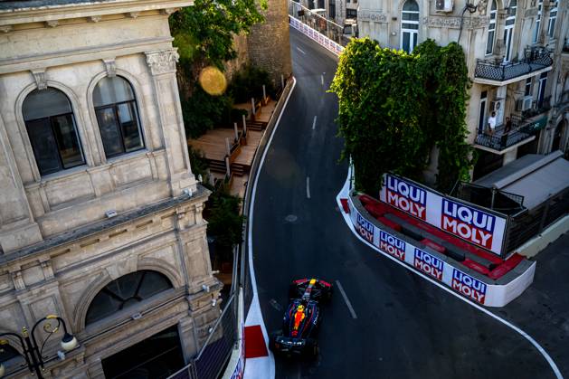 BAKU, AZERBAIJAN: Sergio Perez, racing for the Red Bull Racing team during the 2024 Formula 1 Azerbaijan Grand Prix at the Baku City Circuit in Baku, Azerbaijan