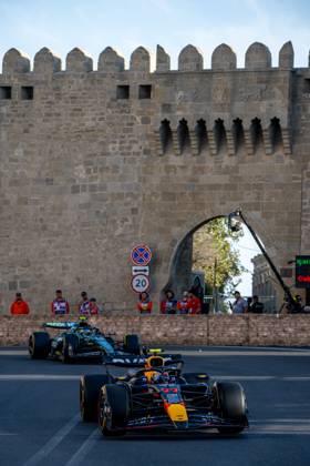 BAKU, AZERBAIJAN: Sergio Perez, racing for the Red Bull Racing team during the 2024 Formula 1 Azerbaijan Grand Prix at the Baku City Circuit in Baku, Azerbaijan