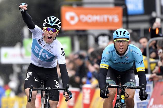 Paris-Nice 2018 stage 8 NICE, FRANCE - MARCH 11 : DE LA CRUZ MELGAREJO David (ESP) of Team SKY wins before FRAILE MATARRANZ Omar (ESP) of Astana Pro Team during stage 8 of the 2018 Paris - Nice cycling race with start and finish in Nice (110 km) on March 11, 2018 in Nice, France, 11 03 2018 Nice France Copyright: xPeterxDexVoechtx 10700095-002