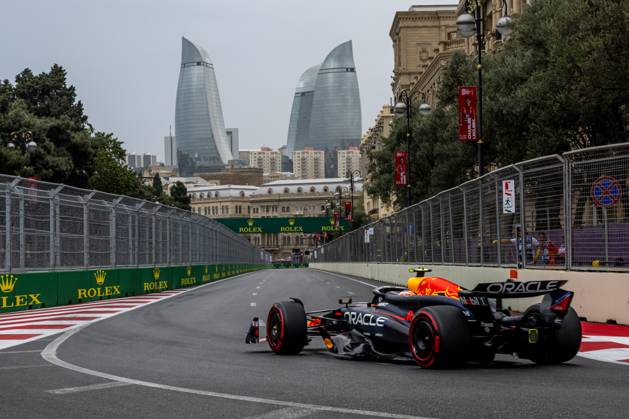 BAKU, AZERBAIJAN: Sergio Perez, racing for the Red Bull Racing team during the 2024 Formula 1 Azerbaijan Grand Prix at the Baku City Circuit in Baku, Azerbaijan
