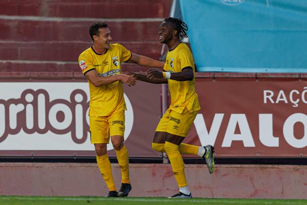 Chico Banza seen celebrating after scoring goal during Liga Portugal 2 game between teams of SCU Torreense and Portimonense SC (Maciej Rogowski) Torres Vedras Estadio Manuel Marques Portugal Copyright: xMaciejxRogowskix torreenseportimonensefull-107