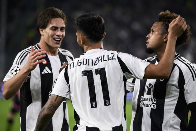 Juventus FC v PSV Eindhoven - UEFA Champions League Nicolas Gonzalez of Juventus FC celebrates with Kenan Yildiz and Weston McKennie of Juventus FC after scoring a goal during the UEFA Champions League football match between Juventus FC and PSV Eindhoven. Turin Italy Copyright: xNicolòxCampox