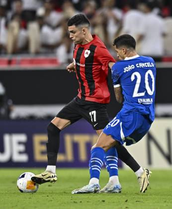 AFC CHAMPIONS LEAGUE ELITE, AL RAYYAN FC V AL-HILAL SFC Achraf Benchark (L) of Al Rayyan SC and Joao Cancelo of Al-Hilal SFC in action during the AFC Champions League elite west football match between Qatar s Al Rayyan SC and Saudi Arabia s Al-Hilal SFC at Ahmad Bin Ali Stadium in Al Rayyan, Qatar on September 17, 2024. DOHA Qatar Copyright: xNOUSHADx