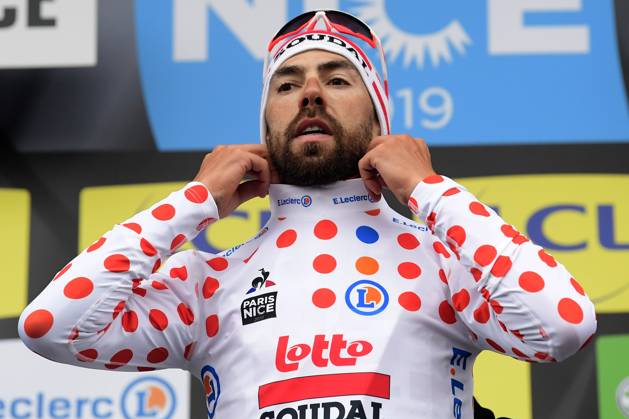 Paris-Nice 2019 - stage 8 NICE, FRANCE - MARCH 17 : DE GENDT Thomas (BEL) of LOTTO SOUDAL pictured with the polka dot jersey during the final podium ceremony after stage 8 of the 2019 Paris - Nice cycling race with start and finish in Nice (110 km) on March 17, 2019 in Nice, France, 17 03 2019 Nice France Copyright: xPeterxDexVoechtx 10773376-037