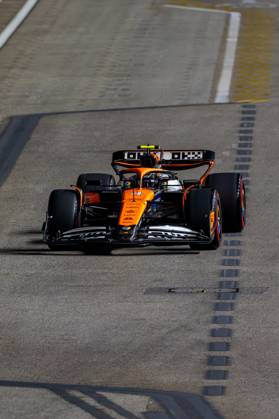 MARINA BAY, SINGAPORE: Lando Norris, racing for the McLaren F1 team during the 2024 Formula 1 Singapore Grand Prix at the Marina Bay Street Circuit in Marina Bay, Singapore