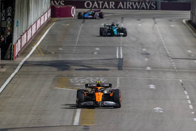 MARINA BAY, SINGAPORE: Lando Norris, racing for the McLaren F1 team during the 2024 Formula 1 Singapore Grand Prix at the Marina Bay Street Circuit in Marina Bay, Singapore