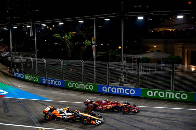 MARINA BAY, SINGAPORE: Lando Norris, racing for the McLaren F1 team during the 2024 Formula 1 Singapore Grand Prix at the Marina Bay Street Circuit in Marina Bay, Singapore