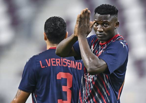 AL-SADD SC VS AL DUHAIL SC-OOREDOO STARS LEAGUE QATAR Michael Olunga of Al Duhail SC celebrate after scoring a goal during the Ooredoo Qatar Stars League 24 25 match between Al-Sadd SC and Al Duhail SC at Jassim bin Hamad Stadium in Doha, Qatar, on September 21, 2024. DOHA Qatar Copyright: xNOUSHADx