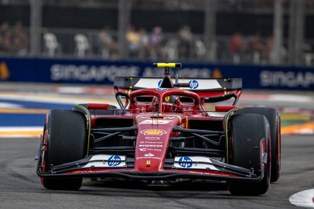 MARINA BAY, SINGAPORE: Carlos Sainz, racing for the Ferrari team during the 2024 Formula 1 Singapore Grand Prix at the Marina Bay Street Circuit in Marina Bay, Singapore