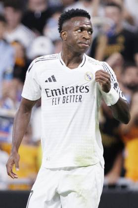 LA LIGA EA Sports - Real Madrid vs Espanyol MADRID, SPAIN - SEPTEMBER 21: Vinicius jr of Real Madrid celebrates a goal during the La Liga 2024 25 match between Real Madrid and Espanyol at Santiago Bernabeu Stadium. (Photo by Guillermo Martinez) Madrid Santiago Bernabà u Stadium Spain Copyright: xGuillermoxMartinezx