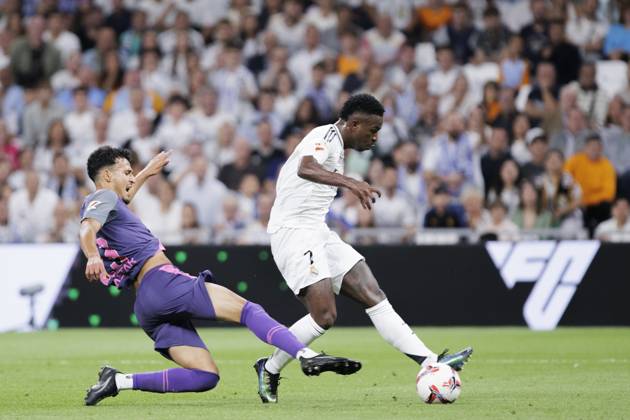 LA LIGA EA Sports - Real Madrid vs Espanyol MADRID, SPAIN - SEPTEMBER 21: Vinicius jr of Real Madrid scores a goal during the La Liga 2024 25 match between Real Madrid and Espanyol at Santiago Bernabeu Stadium. (Photo by Guillermo Martinez) Madrid Santiago Bernabà u Stadium Spain Copyright: xGuillermoxMartinezx