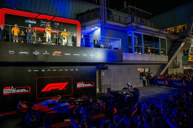 MARINA BAY, SINGAPORE: Lando Norris, racing for the McLaren F1 team during the 2024 Formula 1 Singapore Grand Prix at the Marina Bay Street Circuit in Marina Bay, Singapore