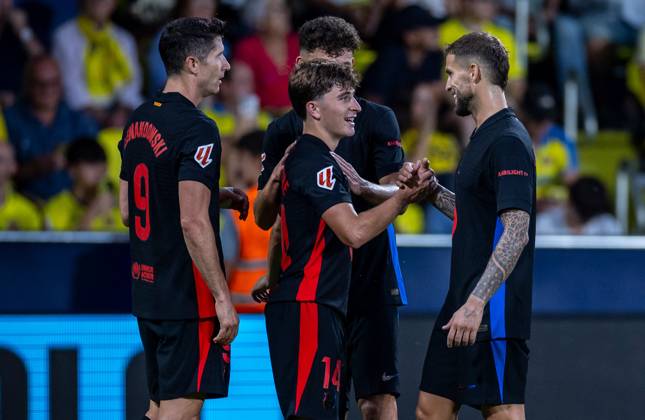 Soccer La Liga matchday 6 FC Villarreal FC Barcelona on 22 09 2024 at Estadio de la Ceramica in Villareal Goal celebration to 1 3 by Pablo Torre Carral Barcelona xPGSx