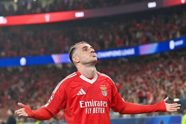 Portugal, Lisbon 2 October 2024 Uefa Champions League phase 2024 25 Matchday 2, S L Benfica Atletico de Madrid v l , Kerem Aktürkoglu S L Benfica Torjubel, Goal celebration, celebrate the goal Copyright: JoaquimxFerreira