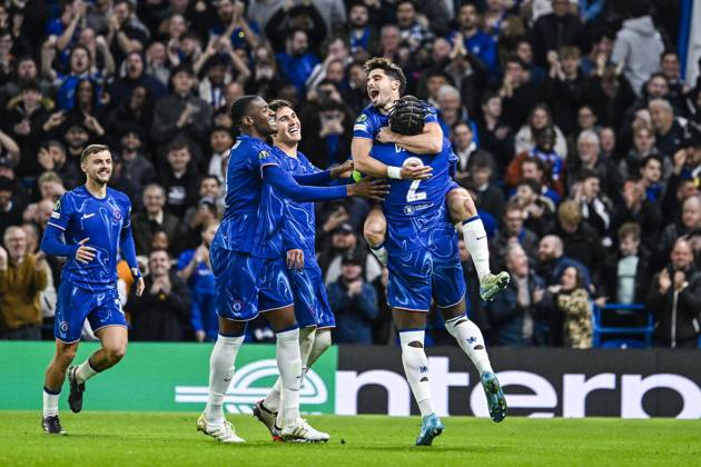 Chelsea s Pedro Neto celebrates after scoring during a soccer match between British team Chelsea FC and Belgian team KAA Gent, Thursday 03 October 2024 in London, for the opening day of the UEFA Conference League tournament. TOM GOYVAERTS TomxGoyvaerts x101881822x
